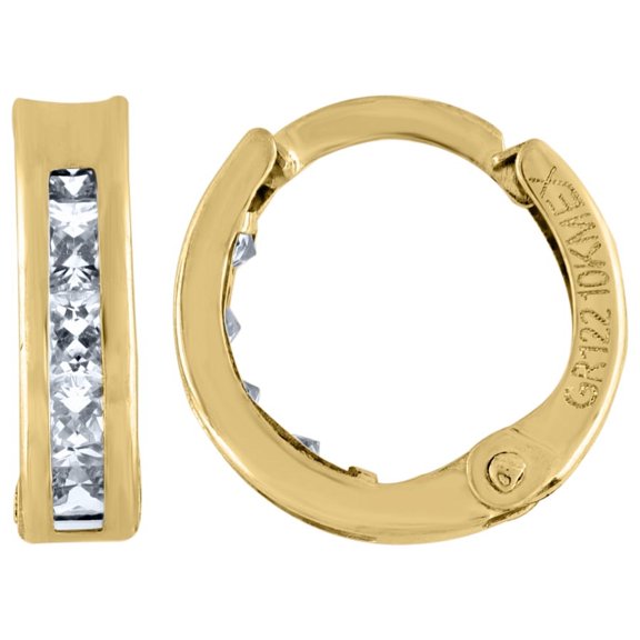 Auriga Fine Jewelry 10K Yellow Gold Princess-Cut Cubic Zirconia Huggie Hoop Earrings for Women