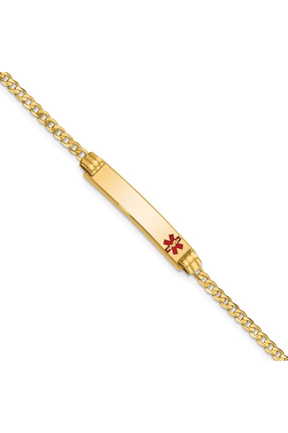 Fine Jewelry 10K Yellow Gold Red Enamel Curb Link ID Bracelet 7" for Women
