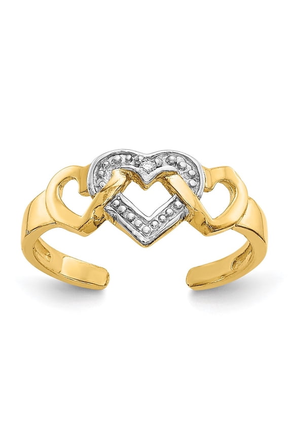 Fine Jewelry 10K Yellow Gold Rhodium Diamond Heart Toe Ringfor Women