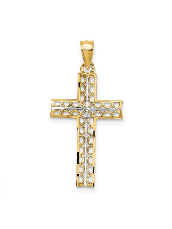 Fine Jewelry 10K Yellow Gold Rhodium Filigree Cross Pendant for Women (L-29.2 mm,W-15 mm)