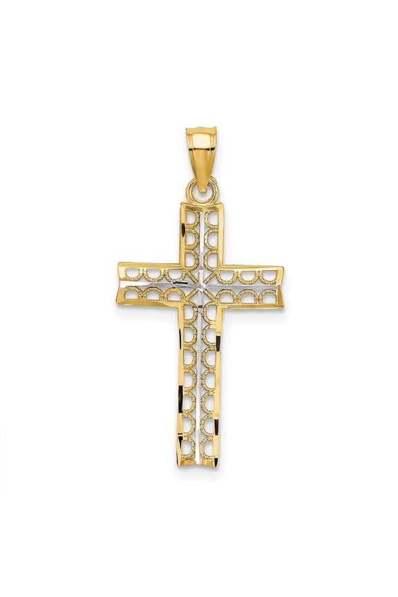 Fine Jewelry 10K Yellow Gold Rhodium Filigree Cross Pendant for Women (L-29.2 mm,W-15 mm)