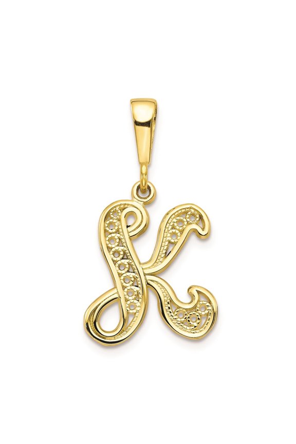 Fine Jewelry 10K Yellow Gold Solid Script Letter K Initial Pendant for Women