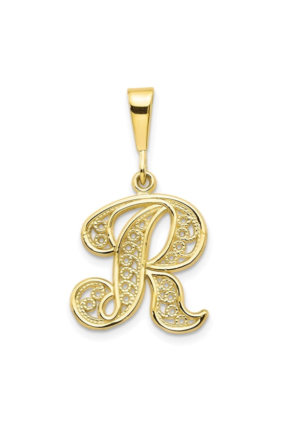 Fine Jewelry 10K Yellow Gold Solid Script Letter R Initial Pendant for Women