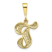 Auriga Fine Jewelry 10K Yellow Gold Solid Script Letter T Initial Pendant for Women