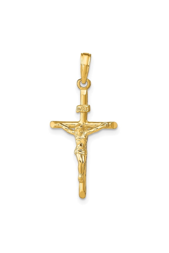 Fine Jewelry 10K Yellow Gold Stick Style Crucifix Cross Pendant for Women (L-30 mm,W-14 mm)