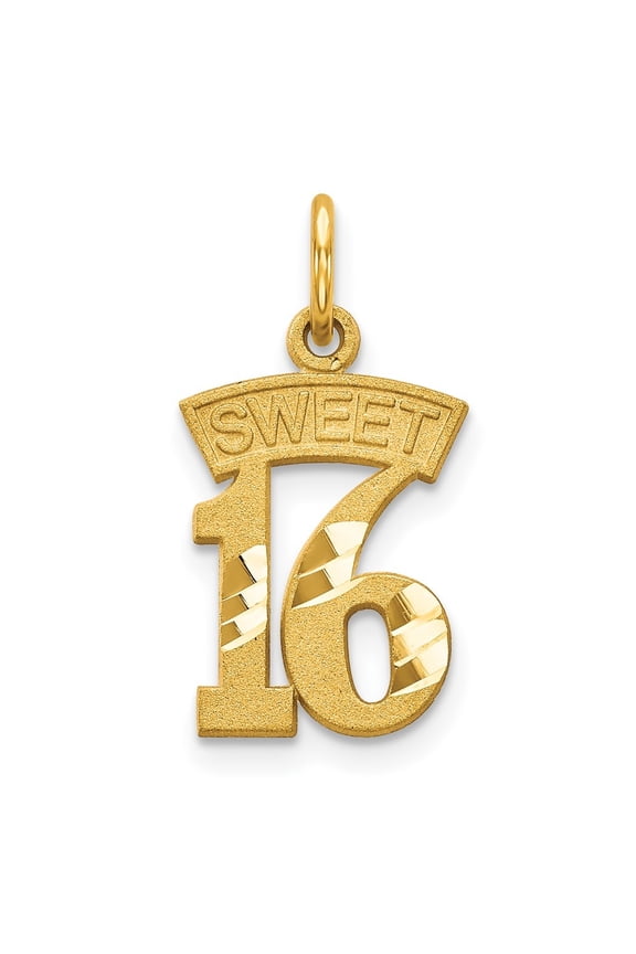 Fine Jewelry 10K Yellow Gold Sweet 16 Charm Pendant for Women (L- 20 mm, W- 11 mm)
