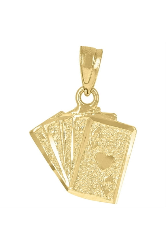 Fine Jewelry 10K Yellow Gold Textured Ace Of Hearts Cards Gambling Charm Pendant Valentine's Day Gift for Men