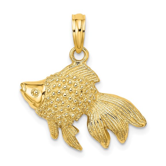 Auriga Fine Jewelry 10K Yellow Gold Textured Angel Fish Charm Pendant for Women (L-21.5 mm,W-9.75 mm)