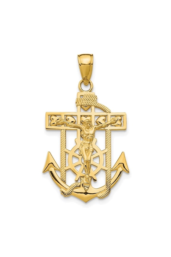 Fine Jewelry 10K Yellow Gold Textured Mini Mariners Crucifix Cross Pendant for Women (L -31.5mm, W-18mm)