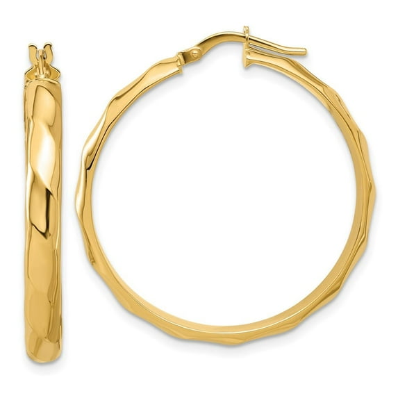 Auriga Fine Jewelry 10K Yellow Gold Textured Round Hoop Earrings for Women (L-27.84mm ; W-27.45mm)