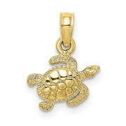 Auriga Fine Jewelry 10K Yellow Gold Textured Sea Turtle Charm Pendant for Women (L-15.2 mm,W-11.15 mm)