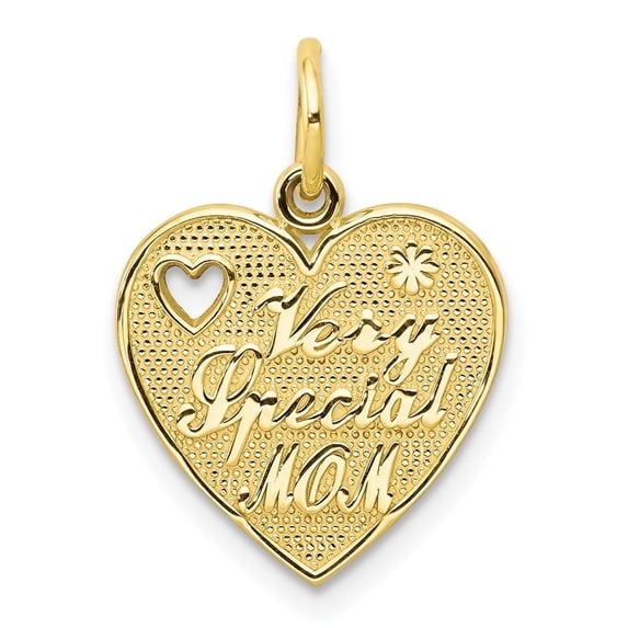 Auriga Fine Jewelry 10K Yellow Gold Very Special Mom Heart Charm Pendant (L-25 mm,W-21 mm) for Women