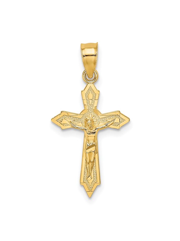 Fine Jewelry 10K Yellow Gold W/ Arrow Pointed Ends Crucifix Cross Charm for Women (L-24.7mm,W-12.75mm)