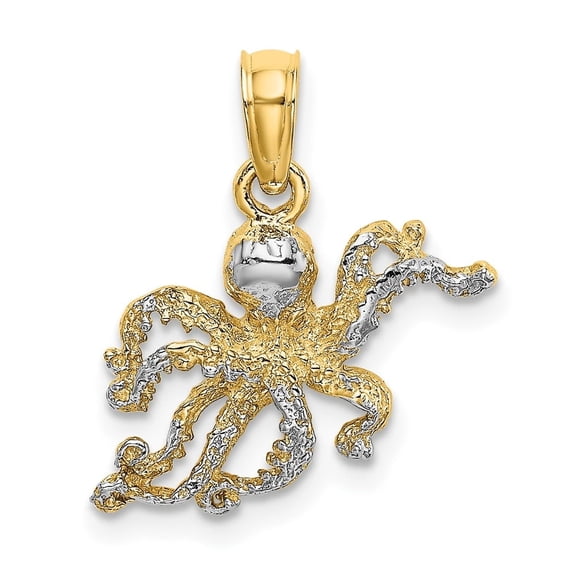 Auriga Fine Jewelry 10K Yellow Gold W/ Rhodium 2-D and Textured Octopus Charm for Women (L-11.7 mm, W-13.8 mm)