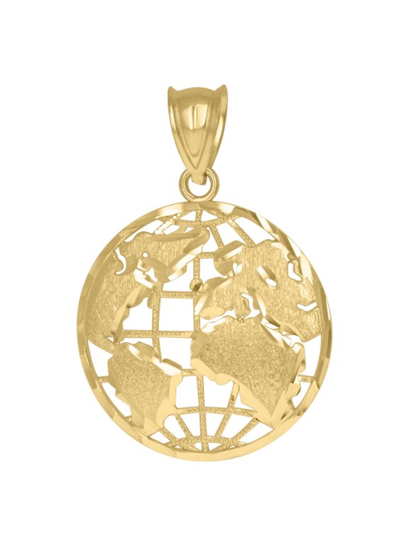 Fine Jewelry 10K Yellow Gold World Map Globe Charm Pendant for Men