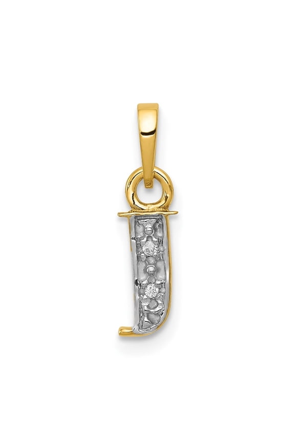 Fine Jewelry 10K Yellow Gold and Rhodium Diamond Initial J Charm for Women (L - 0.6 inch, W - 8 inch)