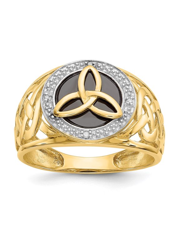 Fine Jewelry 10K Yellow Gold and Rhodium Onyx Diamond Trinity Ring for Women Size 10