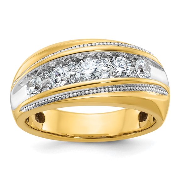 Auriga Fine Jewelry 10K Yellow Gold with White Rhodium Men's Polished and Milgrain 1 Carat A Quality Diamond Ring Size 10