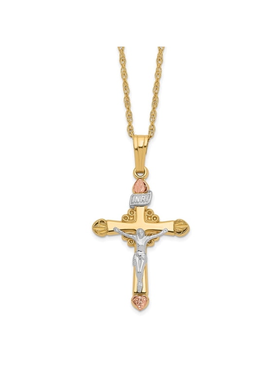 Fine Jewelry 10K and 14K Gold Filled w/ 12k Accents Cross Necklace for Women 18"