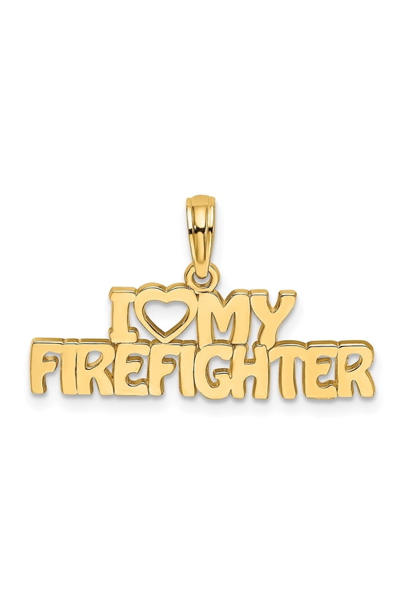 Fine Jewelry 10k Yellow Gold I LOVE MY FIREFIGHTER Charm for Women (L- 8.8 mm, W- 26.4 mm)
