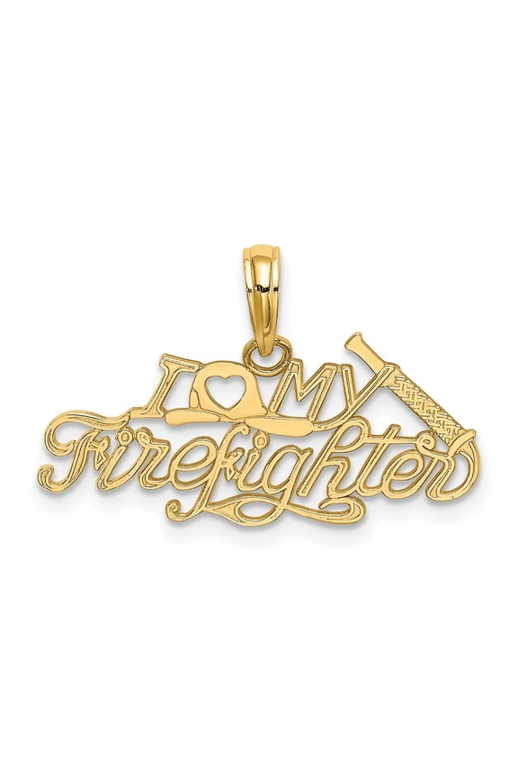 Fine Jewelry 10k Yellow Gold I LOVE MY FIREFIGHTER Charm for Women (L- 9.9 mm, W- 26 mm)