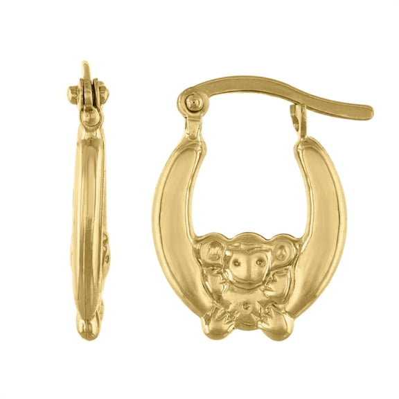 Auriga Fine Jewelry 14K Gold Polished Monkey 17.7mm Huggie Hoop Earrings For Women