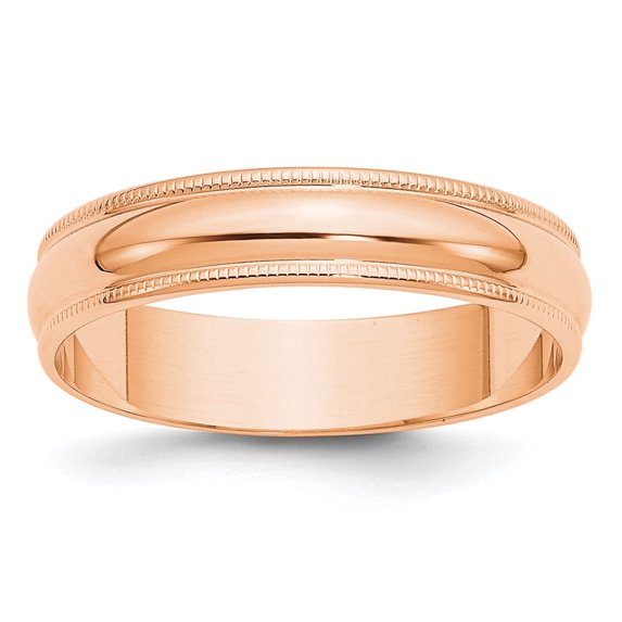 Auriga Fine Jewelry 14K Rose Gold 5mm Lightweight Milgrain Half Round Wedding Band for Women Size 13