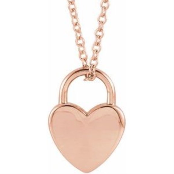 Auriga Fine Jewelry 14K Rose Gold Heart Lock Pendant Necklace Size 16" Valentine's Day Gift for Women