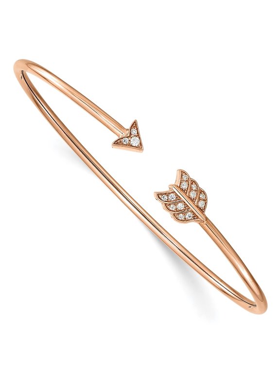 Fine Jewelry 14K Rose Gold Lab Grown Diamond Arrow Cuff Bangle for Women