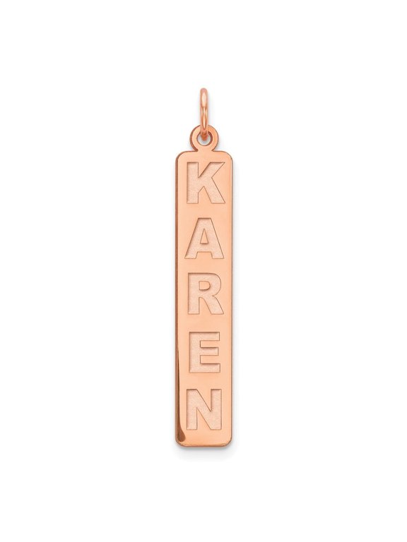 Fine Jewelry 14K Rose Gold Large Vertical Personalized Bar Charm for Women (L-33mm, W-6mm)