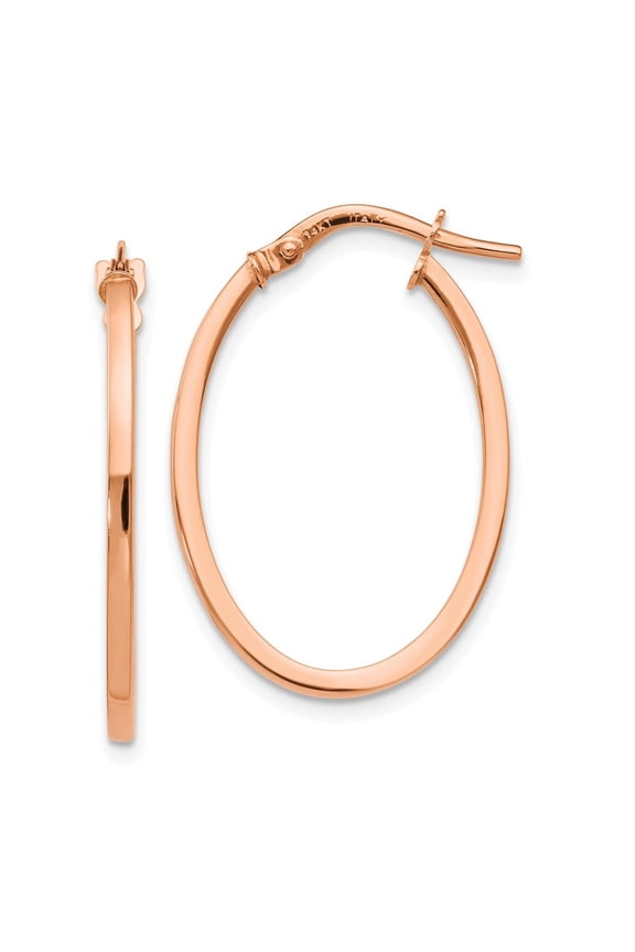 Fine Jewelry 14K Rose Gold Oval Hoop Earrings for Women (L-27mm, W-18mm)