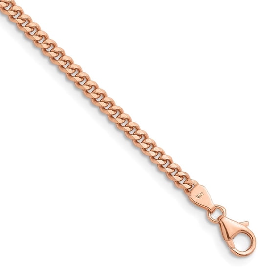 Auriga Fine Jewelry 14K Rose Gold Polished 3.4mm Solid Curb 7.25 Inch Chain Bracelet for Women