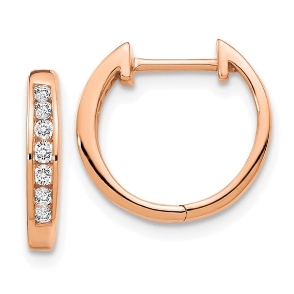 Auriga Fine Jewelry 14K Rose Gold Polished Diamond Hinged Hoop Earrings for Women