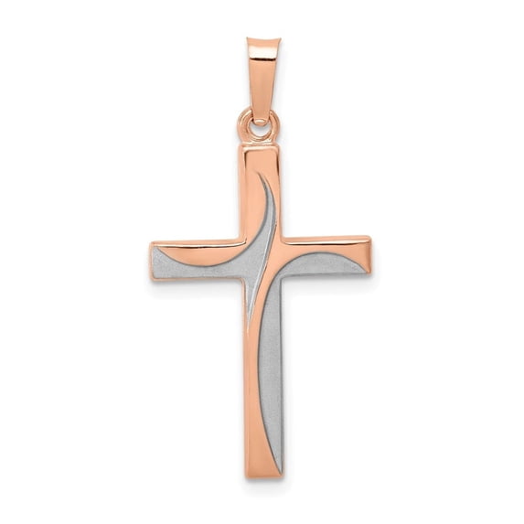 Auriga Fine Jewelry 14K Rose Gold Rhodium Plated Hollow Cross Pendant for Women (L-31.4mm, W-16.4mm)