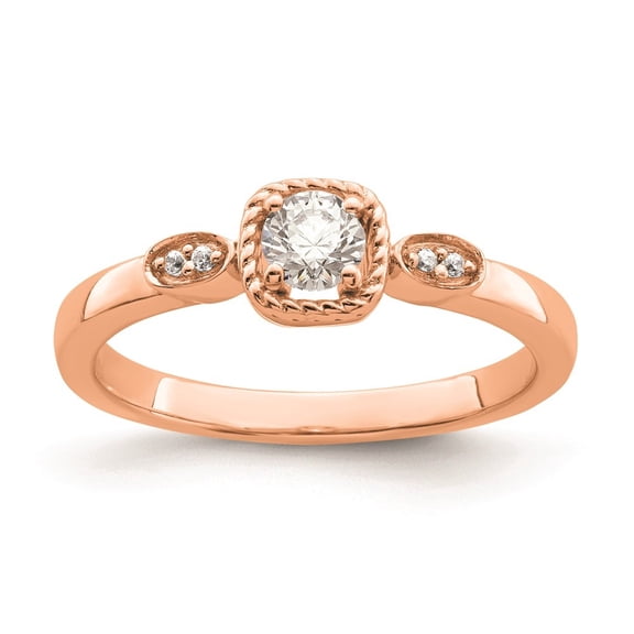 Auriga Fine Jewelry 14K Rose Gold Rope Edge Petite 1/4 carat Round Diamond Engagement Ring for Women Size 7