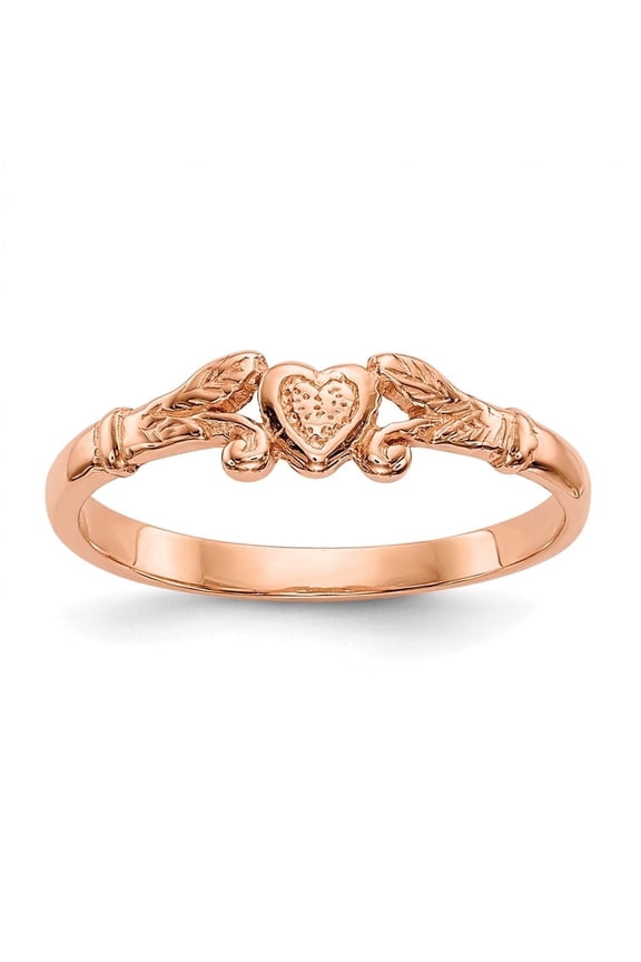 Fine Jewelry 14K Rose Gold Textured Mini Heart Ring Size 3 for Women