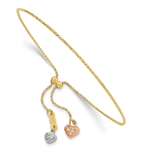 Auriga Fine Jewelry 14K Tri-Color Gold Heart Adjustable Bolo Bracelet for Women