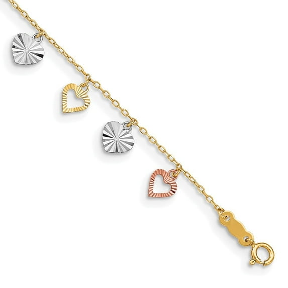 Auriga Fine Jewelry 14K Tri-Color Gold Heart Anklet 9inchfor Women
