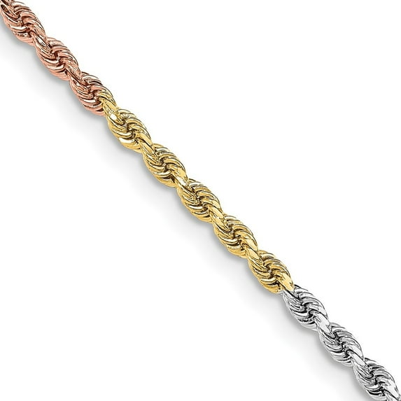 Auriga Fine Jewelry 14K Tri-color 3 mm Diamond-cut Rope Chain Necklace for Women 18"