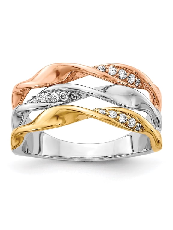 Fine Jewelry 14K Tri-color Gold Diamond Fancy Triple Twist Ring for Women Size 7