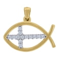 thumbnail image 1 of Auriga Fine Jewelry 14K Two-Tone Gold CZ Ichthus With Cross Charm Pendant for Women (L- 16.9mm, W- 19.8mm), 1 of 3