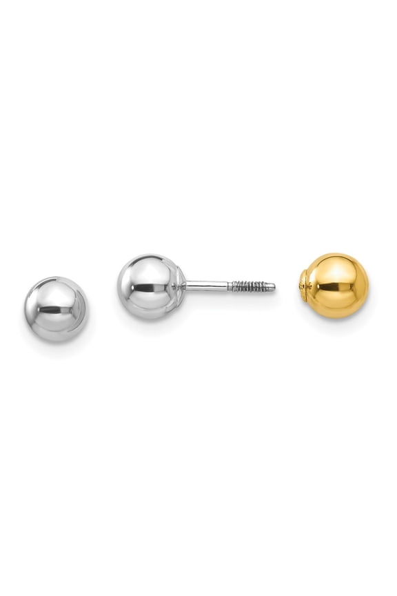 Fine Jewelry 14K Two-Tone Gold Reversible Ball Stud Earrings for Women (L-5mm, W-5mm)