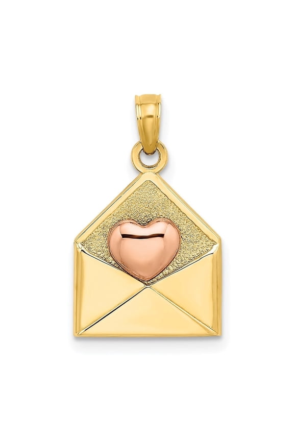Fine Jewelry 14K Two-tone Gold 3-D XOXO Envelope Heart Charm Pendant Valentine's Day Gift for Women