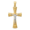 thumbnail image 1 of Auriga Fine Jewelry 14K Two-tone Gold Brushed & Polished Greek Key Crucifix Cross Pendant for Women, 1 of 5
