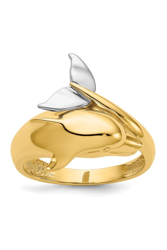 Fine Jewelry 14K Two-tone Gold Dolphin Ring for Women Size 7.5