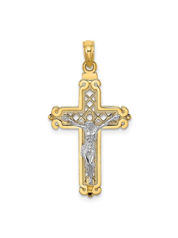 Fine Jewelry 14K Two-tone Gold Fancy Crucifix Cross Charm for Women