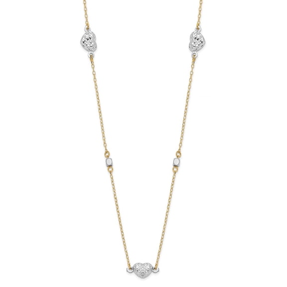 Auriga Fine Jewelry 14K Two-tone Gold Hearts Necklace 18inch for Women