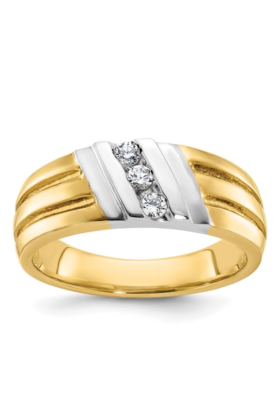 Fine Jewelry 14K Two-tone Gold Men's 3-Stone Diamond Ring Size 10 (Carat: 0.2cttw, Clarity: I1, Color: GH)