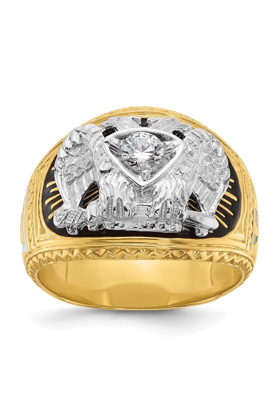 Fine Jewelry 14K Two-tone Gold Men's Diamond 32nd Degree Scottish Rite Masonic Ring Size 10 (Carat: 0.25cttw, Clarity: I1, Color: GH)