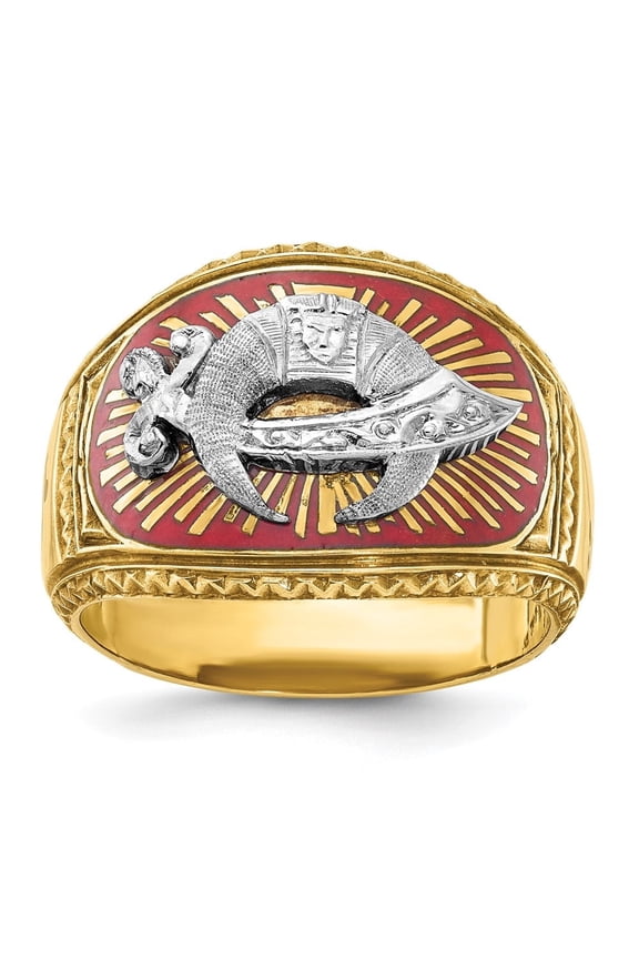 Fine Jewelry 14K Two-tone Gold Men's Multi-color Enamel Masonic Shriner's Ring Size 10